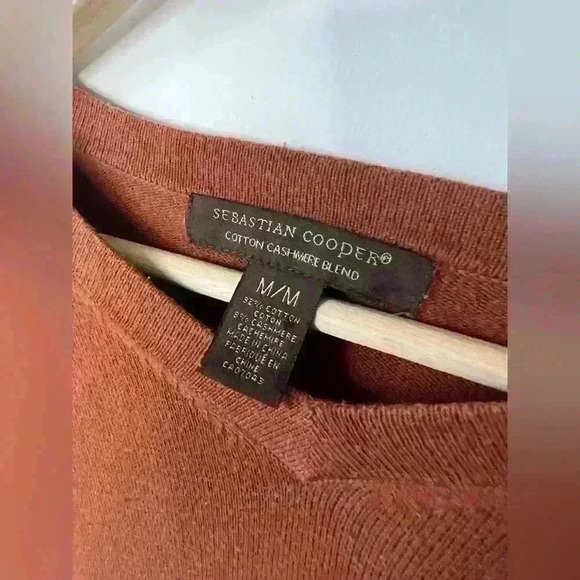 Sebastian Cooper Men’s Rustic Orange Cotton Cashmere  Timeless Sweater Medium - Picture 3 of 13